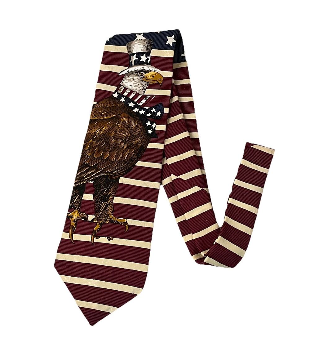 VTG 90s Americana Bald Eagle Silk Tie Patriotic 250th Anniversary America